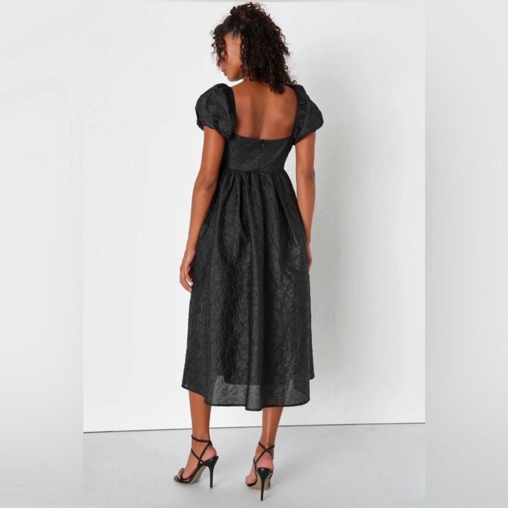 Lulus NWT “Adorable Mood” Black Floral Jacquard Puff Sleeve Babydoll Dress Large - Picture 3 of 16